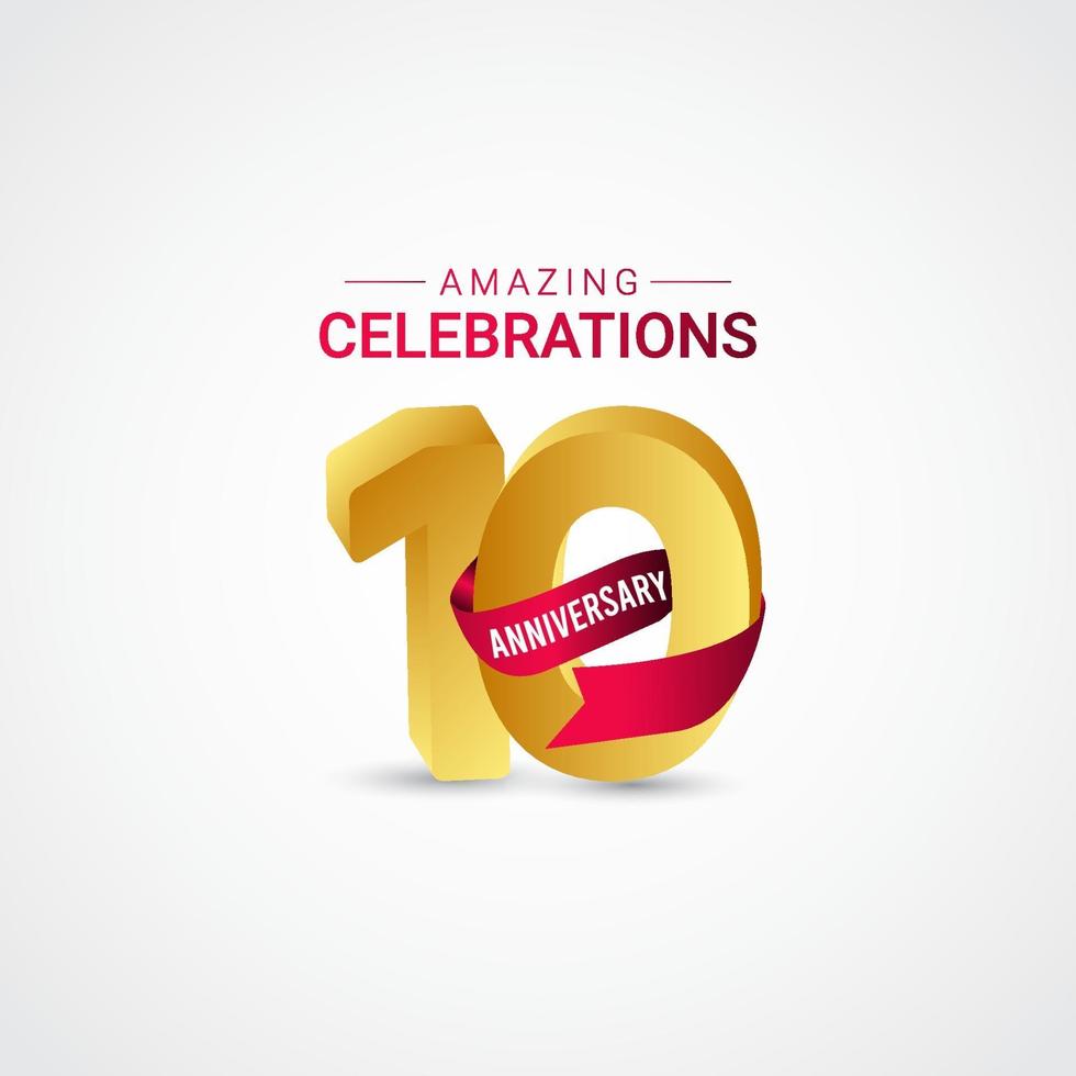 10 Years Anniversary Amazing Celebration Gold Vector Template Design Illustration