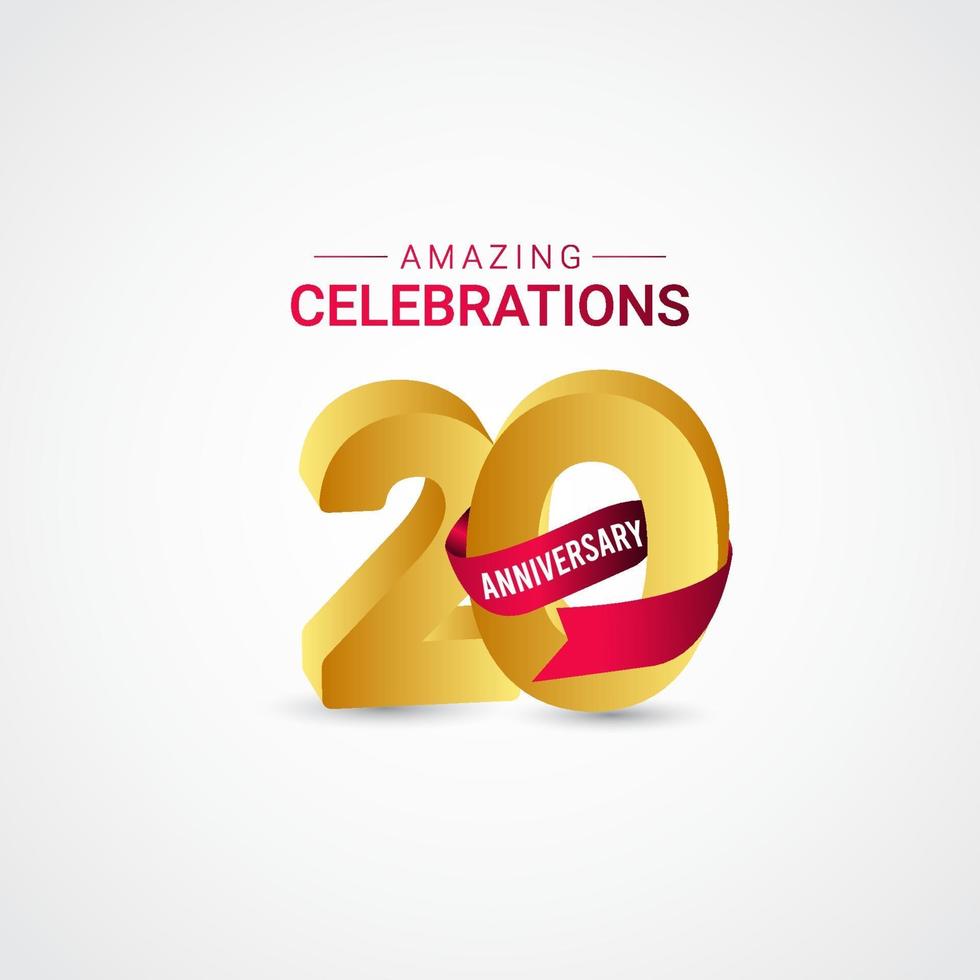 20 Years Anniversary Amazing Celebration Gold Vector Template Design Illustration