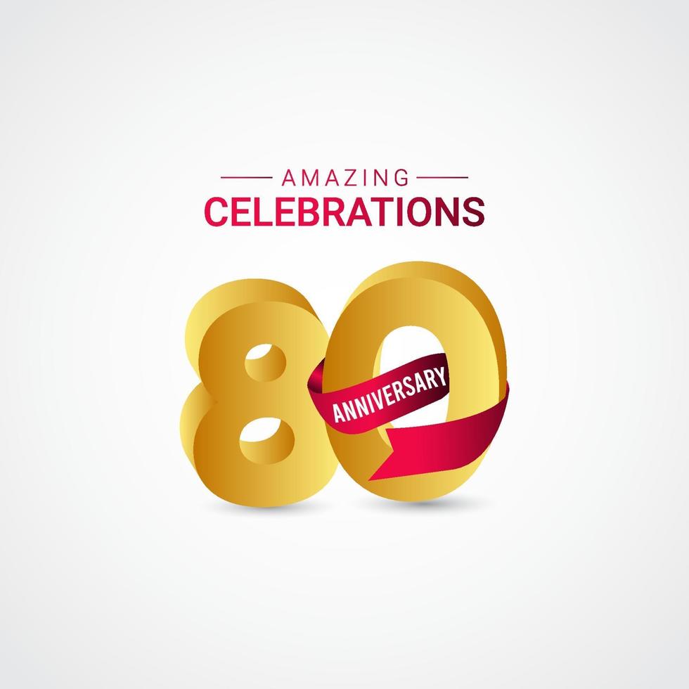 80 Years Anniversary Amazing Celebration Gold Vector Template Design Illustration