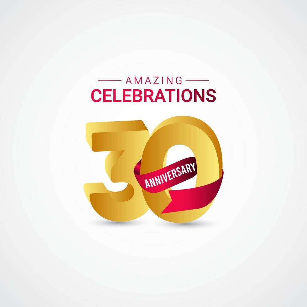 30 Years Anniversary Amazing Celebration Gold Vector Template Design Illustration