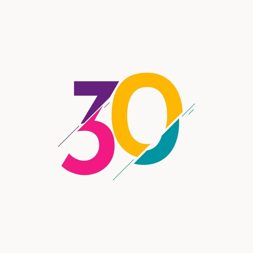 Ilustración de diseño de plantilla de icono de logotipo de vector de celebración de aniversario de 30 años