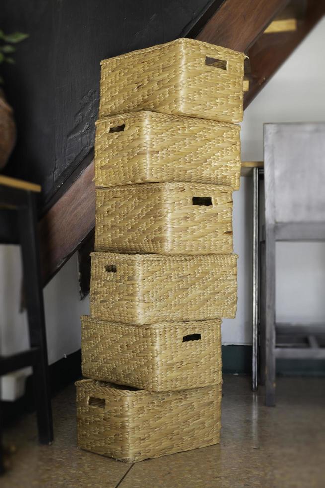 Stacked baskets in a room photo