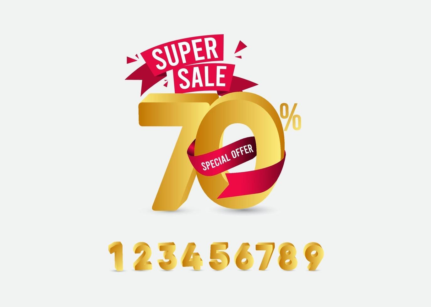 super venta 70 oferta especial etiqueta oro vector plantilla diseño ilustración