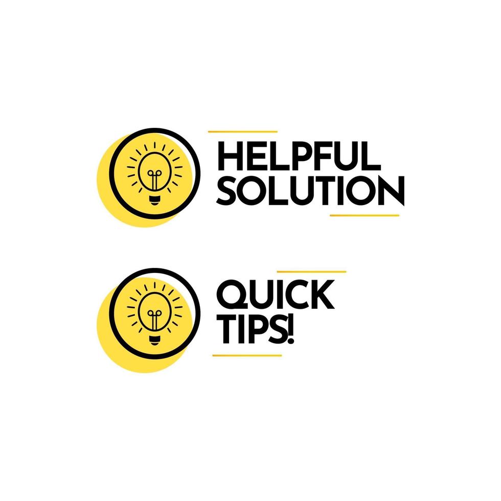 Quick Tips, Help Full Solution Text Label Vector Template Design Illustration