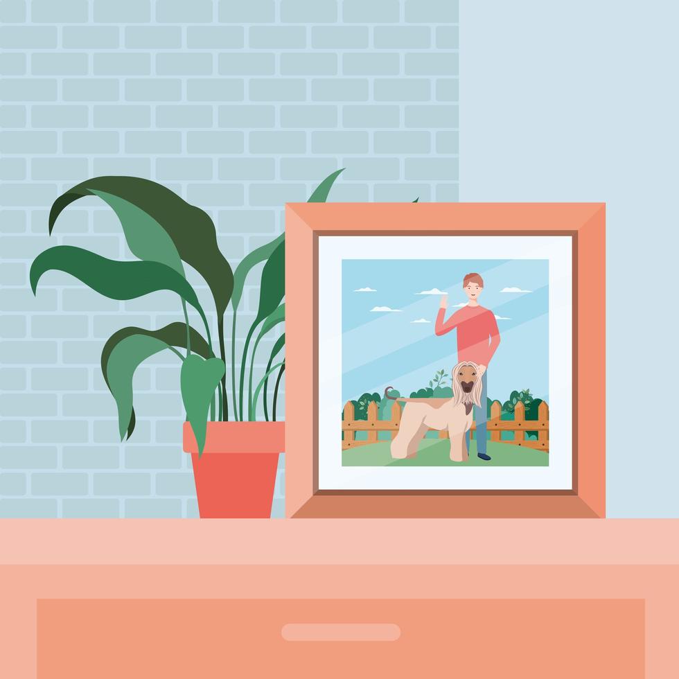 portrait with picture of man with dog mascot scene vector