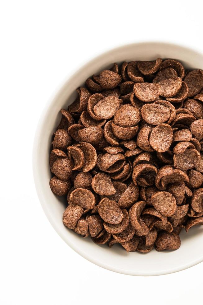 Chocolate cereals in white bowl photo