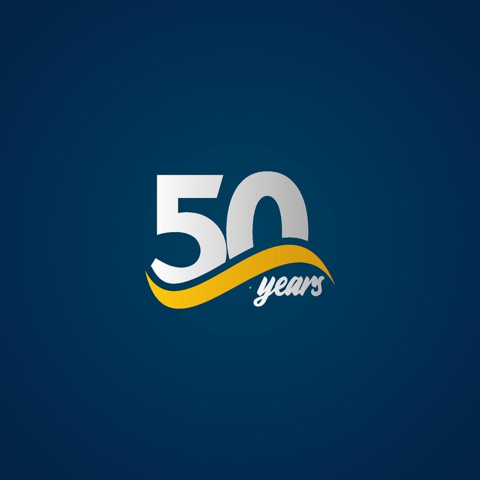 50 años de celebración de aniversario elegante blanco amarillo azul logo vector plantilla diseño ilustración
