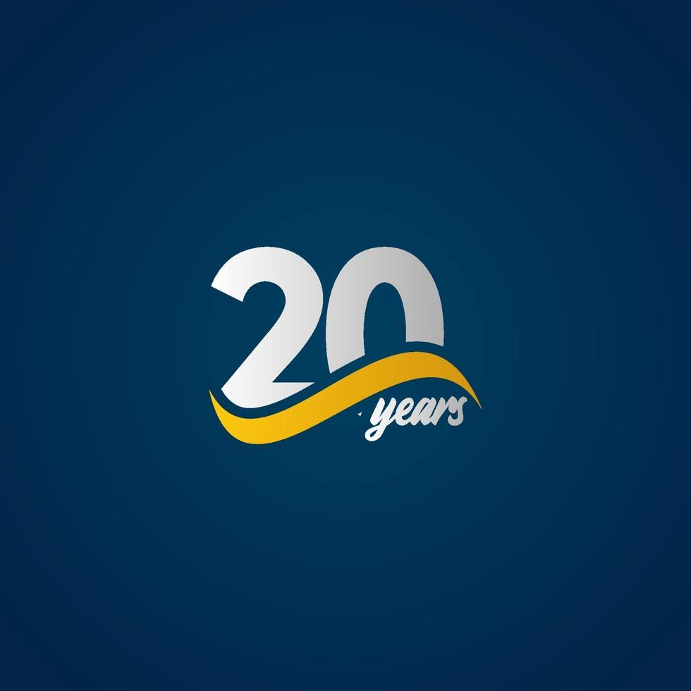 20 Years Anniversary Celebration Elegant White Yellow Blue Logo Vector Template Design Illustration