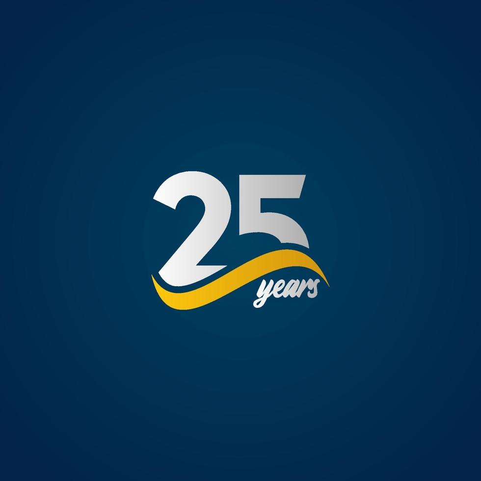 25 Years Anniversary Celebration Elegant White Yellow Blue Logo Vector Template Design Illustration