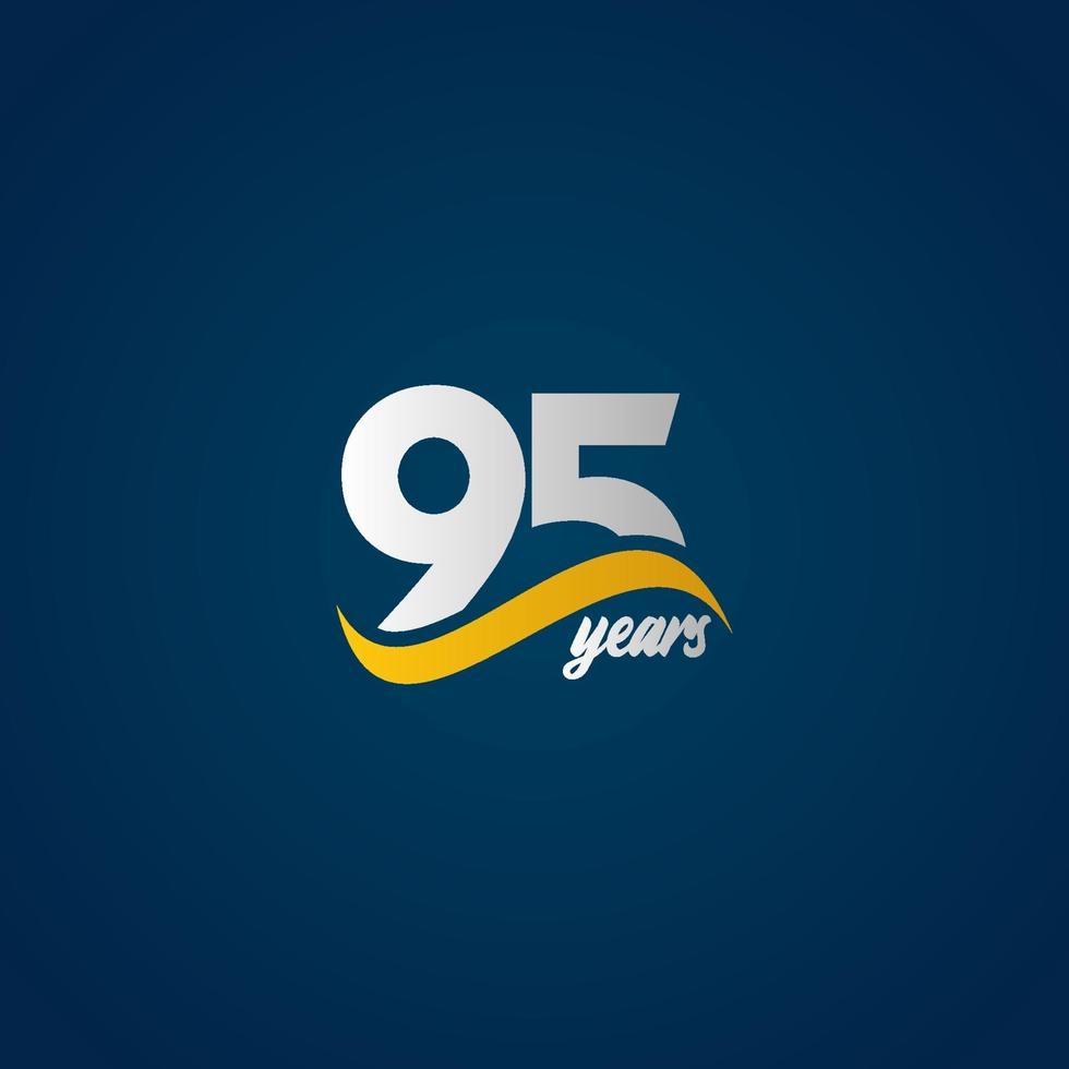 Celebración de aniversario de 95 años elegante blanco amarillo azul logo vector plantilla diseño ilustración