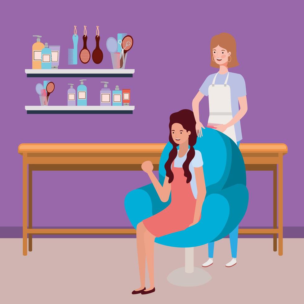 Stylist doing the client's hair in the salon vector