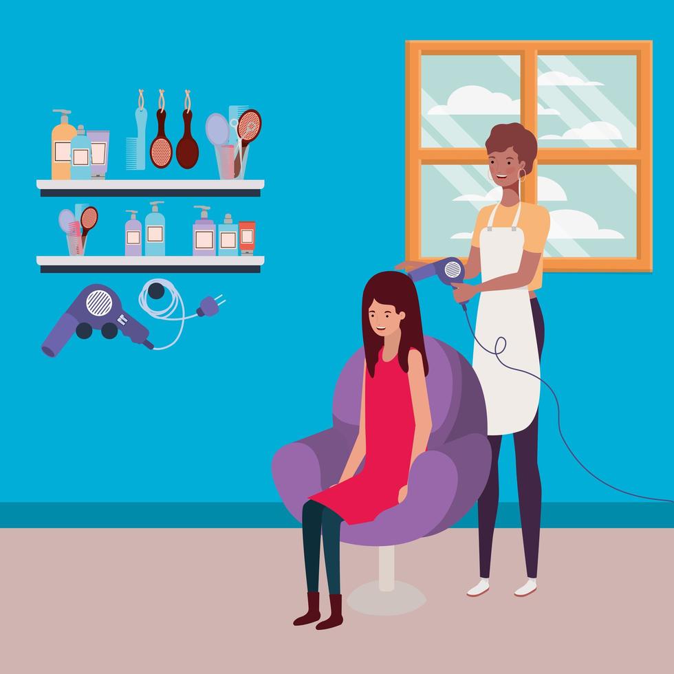 Afro stylist doing the client's hair in the salon vector
