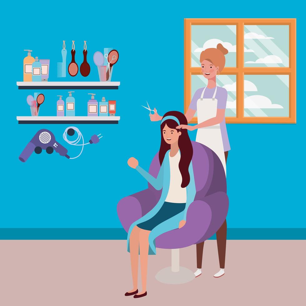 Stylist doing the client's hair in the salon vector