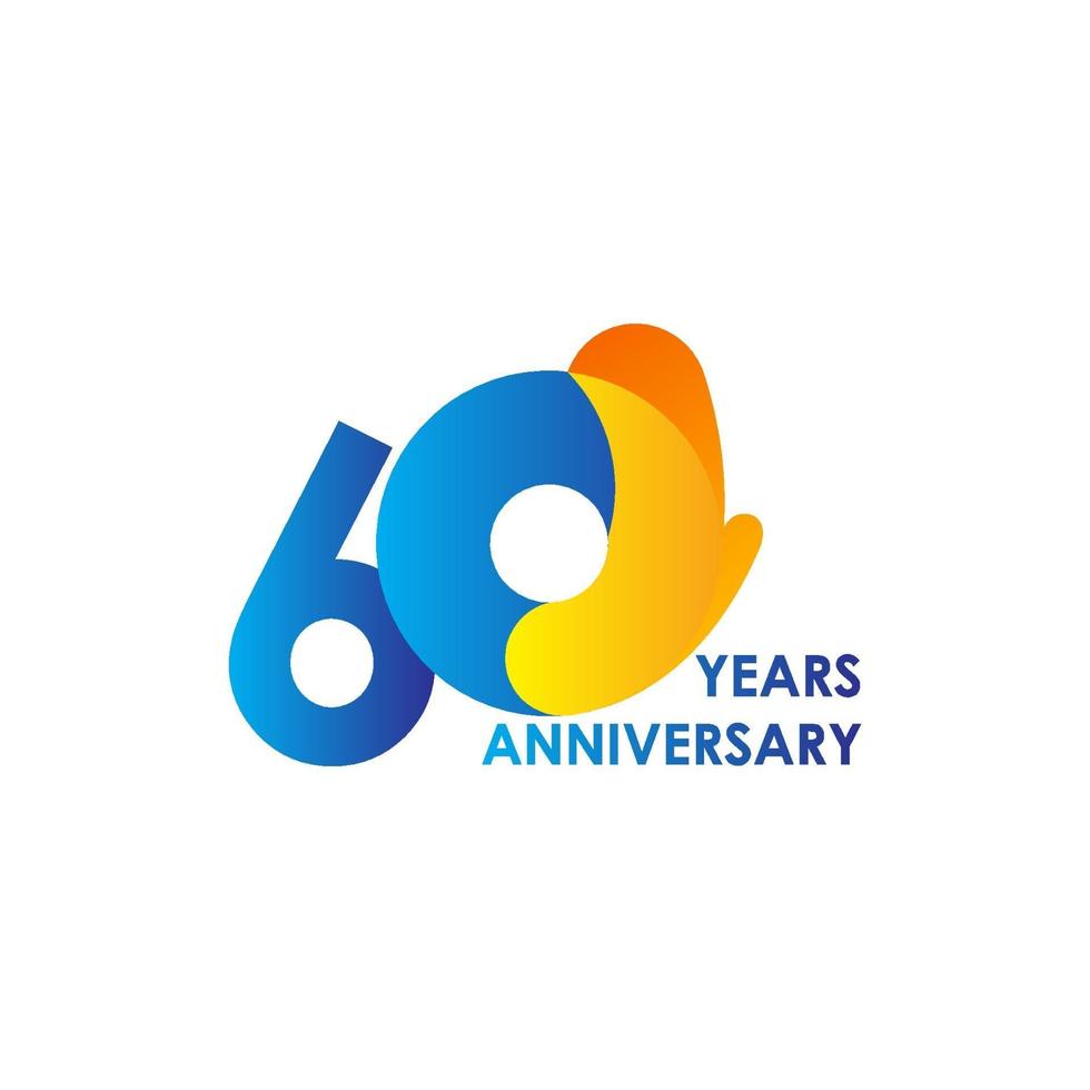 Ilustración de diseño de plantilla de vector amarillo azul celebración de aniversario de 60 años