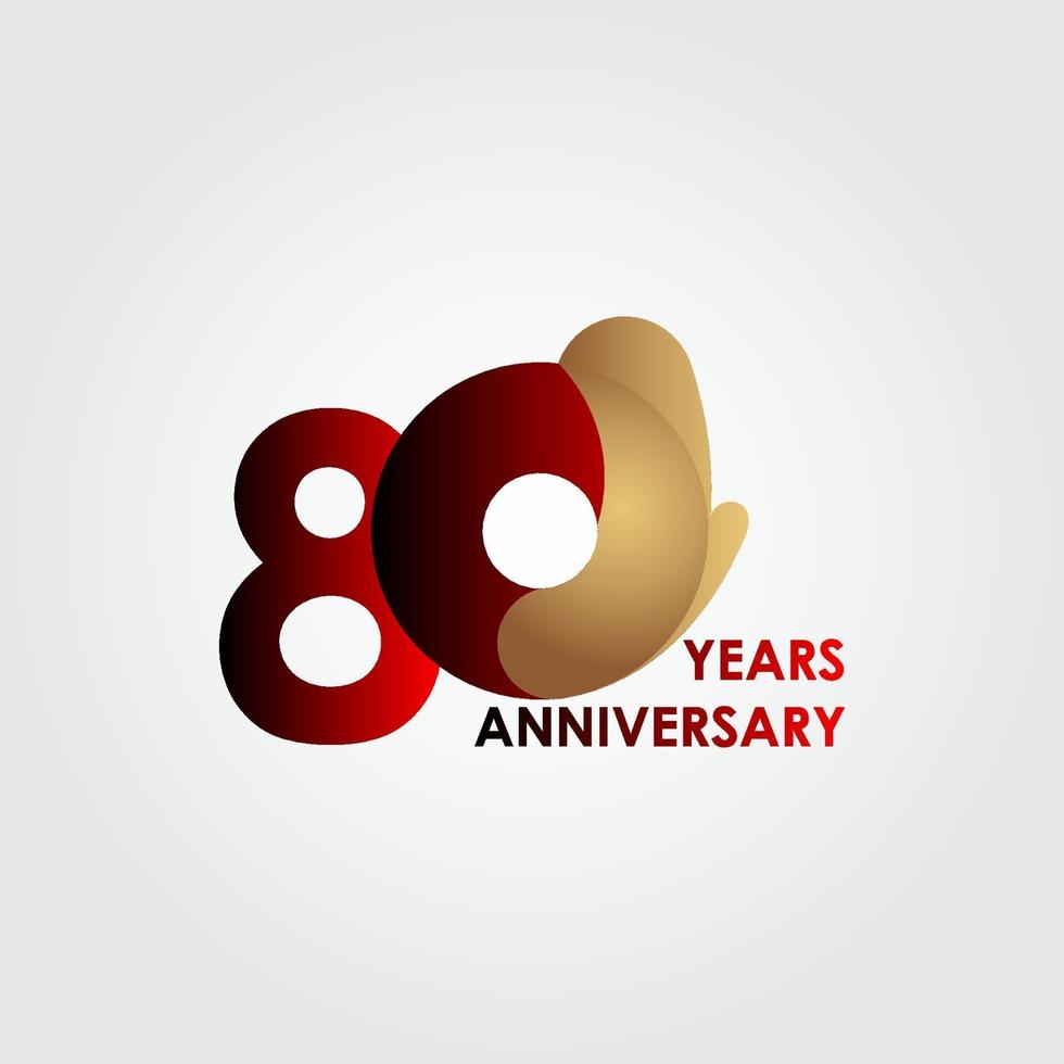 Ilustración de diseño de plantilla de vector de oro rojo de celebración de aniversario de 80 años