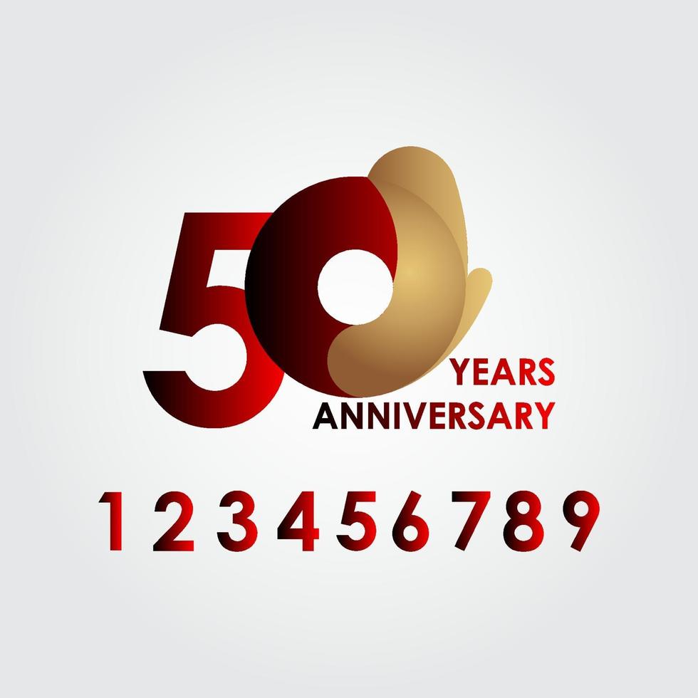 Ilustración de diseño de plantilla de vector de oro rojo de celebración de aniversario de 50 años