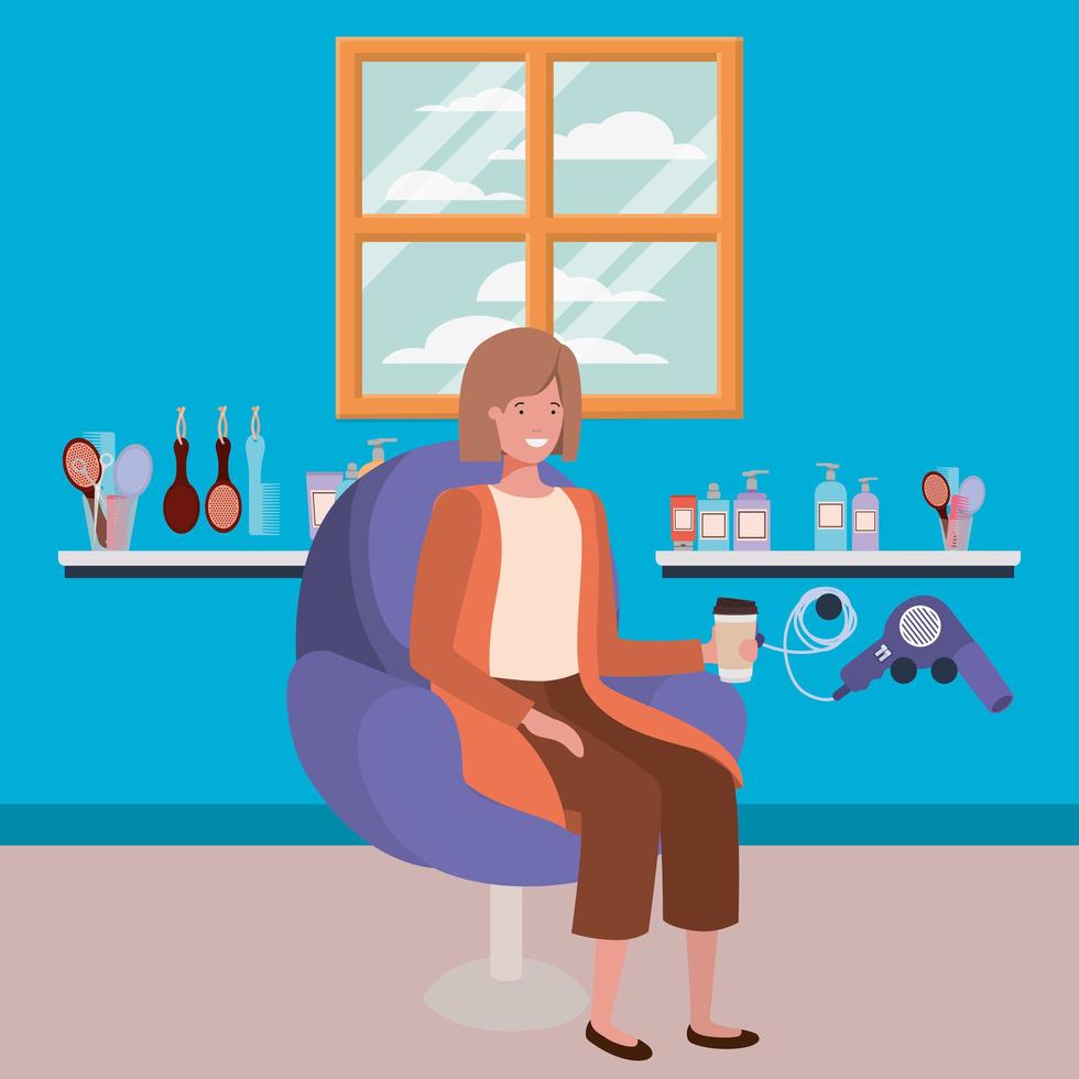 Young woman at the hair salon drinking a beverage vector