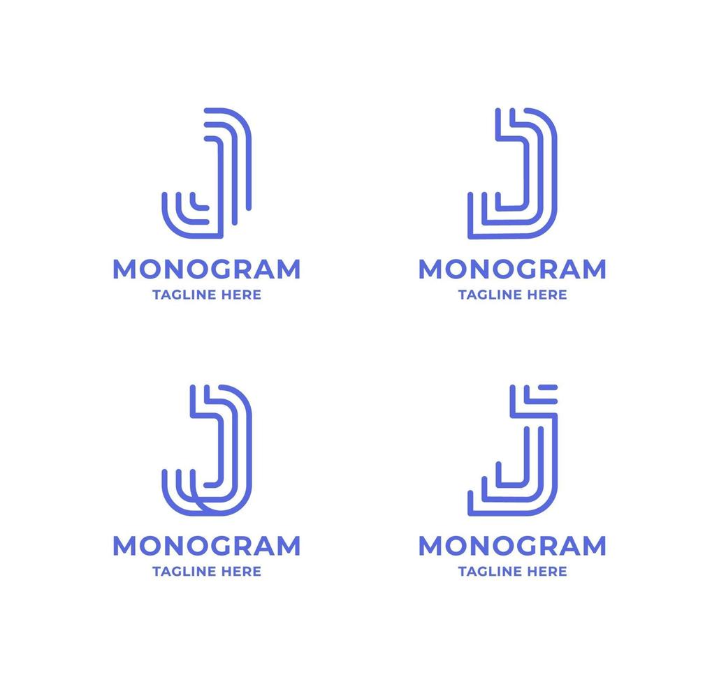 conjunto de logotipo de letra j de arte de línea simple y minimalista vector