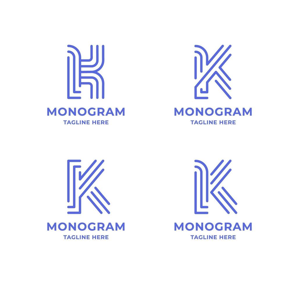 conjunto de logotipo de letra k de arte de línea simple y minimalista vector