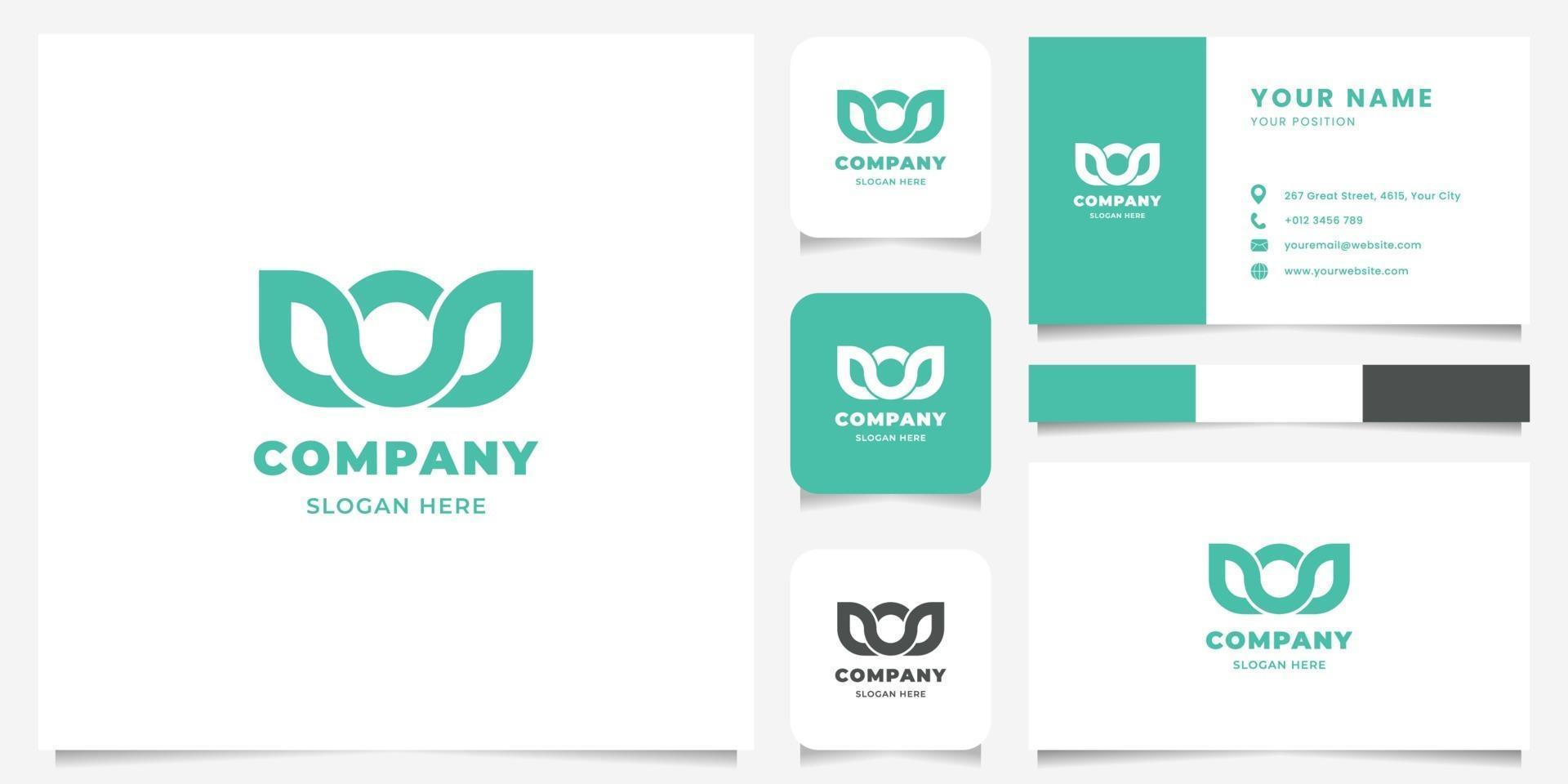 Simple and Minimalist Geometric Green Crown Logo with Business Card Template vector