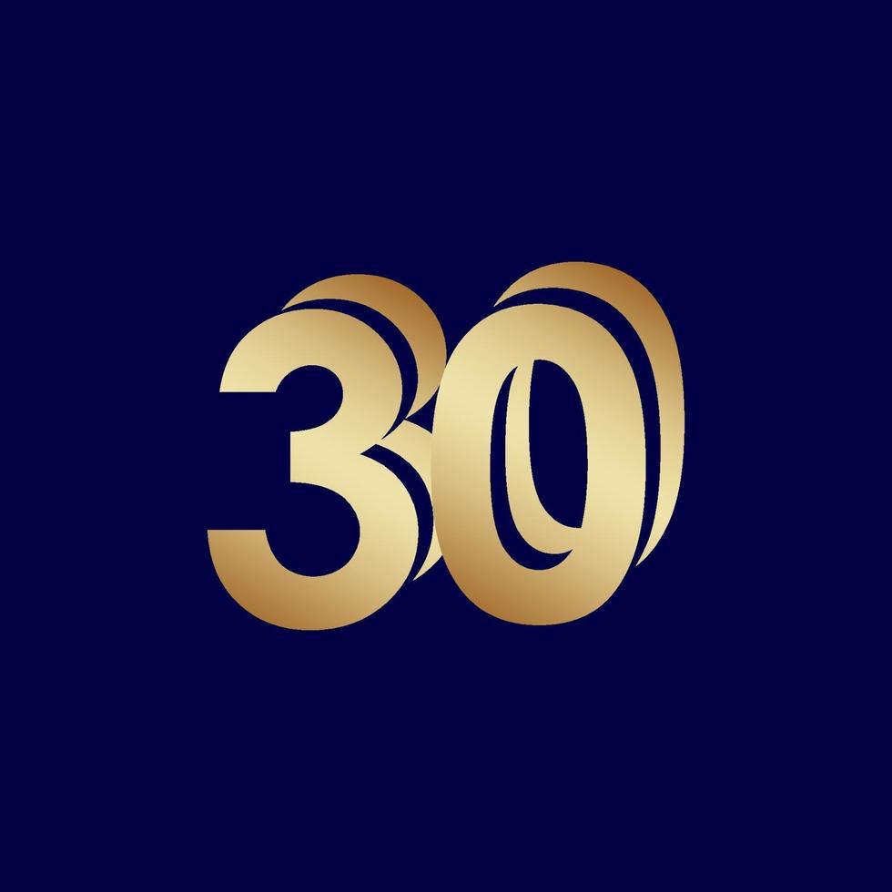 Ilustración de diseño de plantilla de vector de oro azul de celebración de aniversario de 30 años