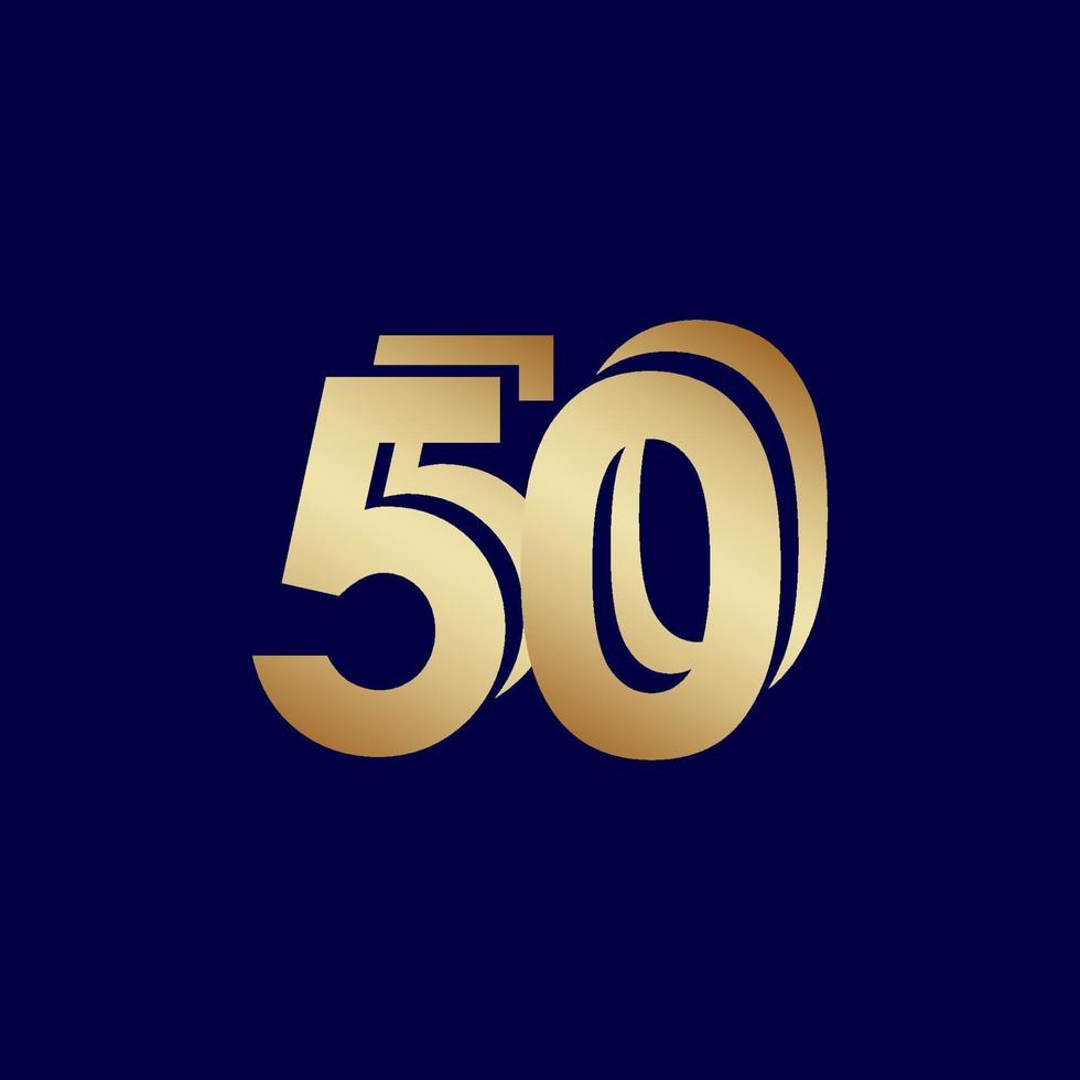 50 Years Anniversary Celebration Blue Gold Vector Template Design Illustration