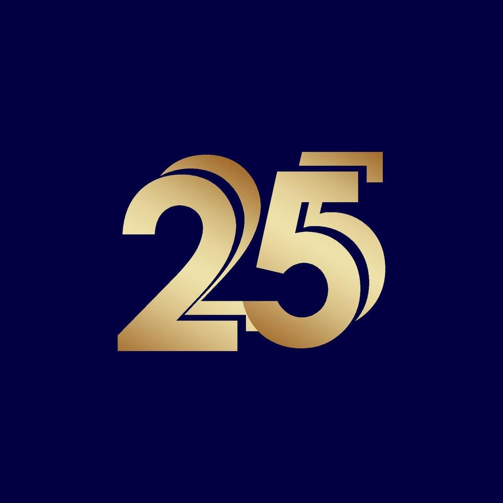 Ilustración de diseño de plantilla de vector de oro azul de celebración de aniversario de 25 años