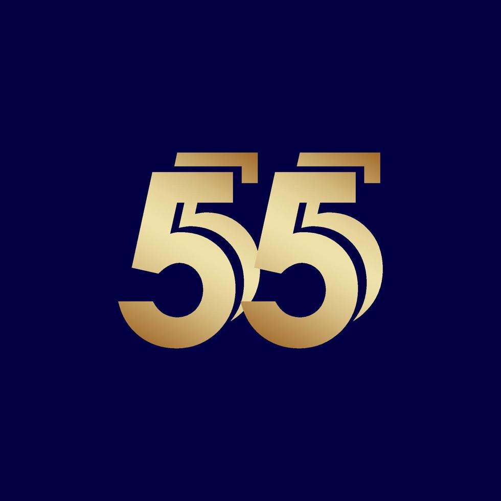 55 Years Anniversary Celebration Blue Gold Vector Template Design Illustration