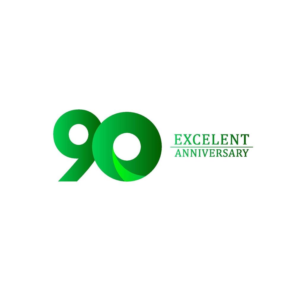 90 Years Excellent Anniversary Celebration Green Logo Vector Template Design Illustration