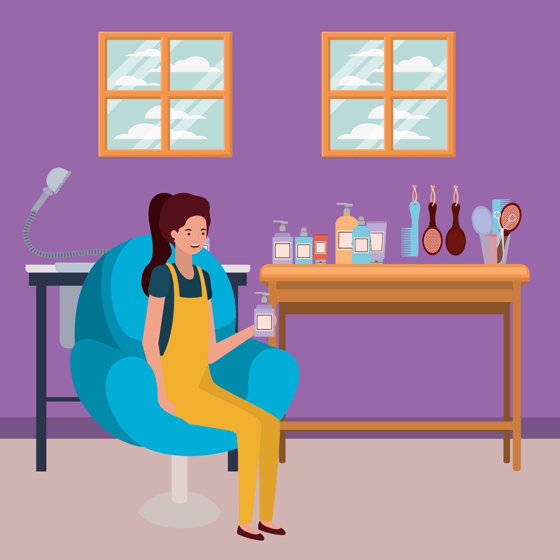 Young woman at the hair salon 2109361 Vector Art at Vecteezy