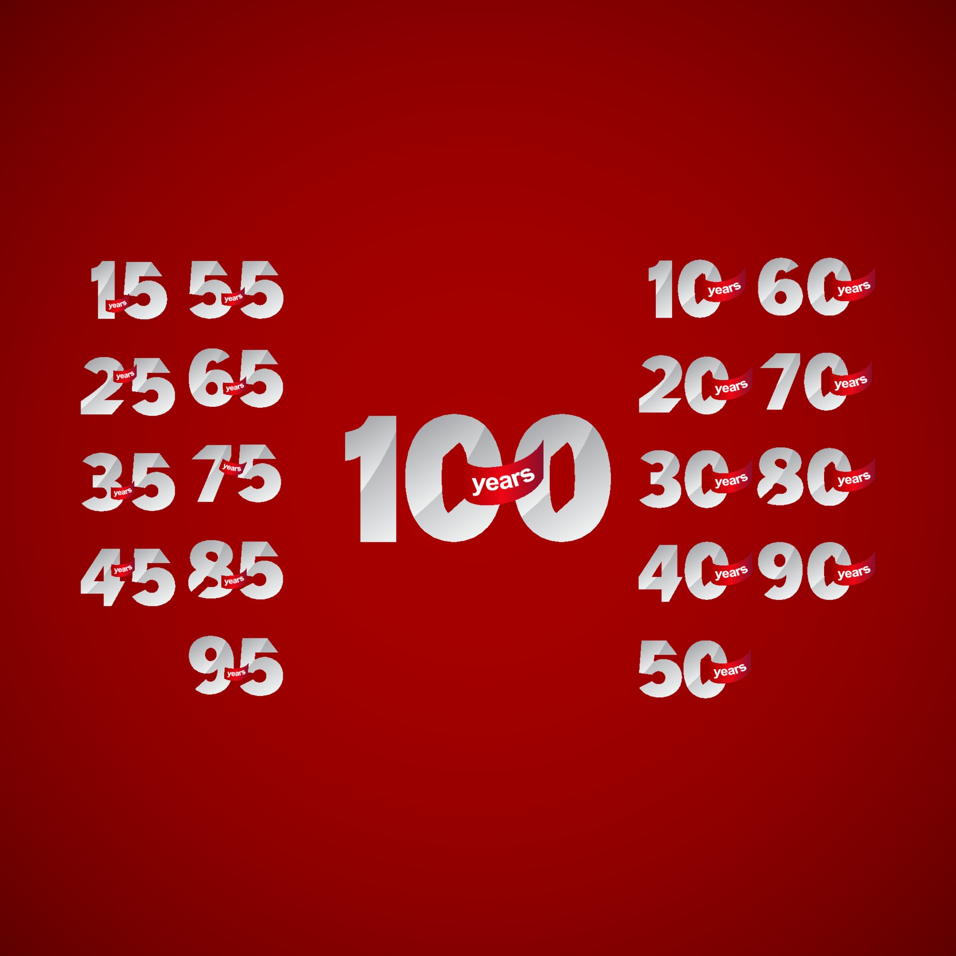 100 Years Anniversary Celebrations Set Number Elegant Vector Template Design Illustration