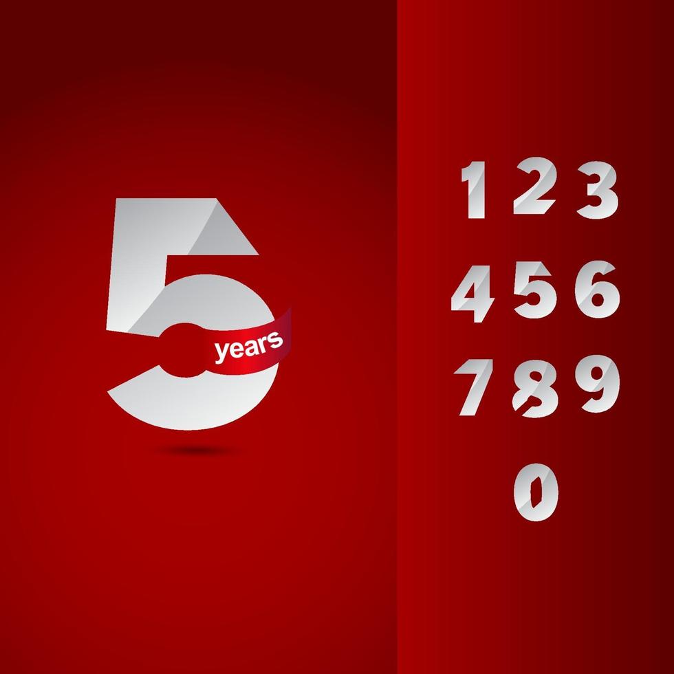 5 Years Anniversary Celebrations Set Number Elegant Vector Template Design Illustration