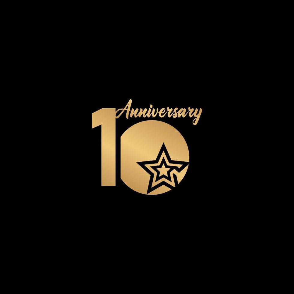 Ilustración de diseño de plantilla de vector de logotipo de oro estrella de celebración de aniversario de 10 años