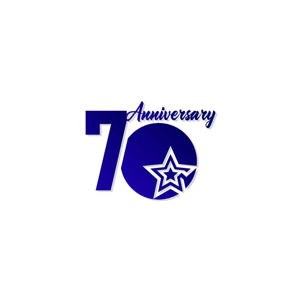 Ilustración de diseño de plantilla de vector de logotipo azul estrella de celebración de aniversario de 70 años