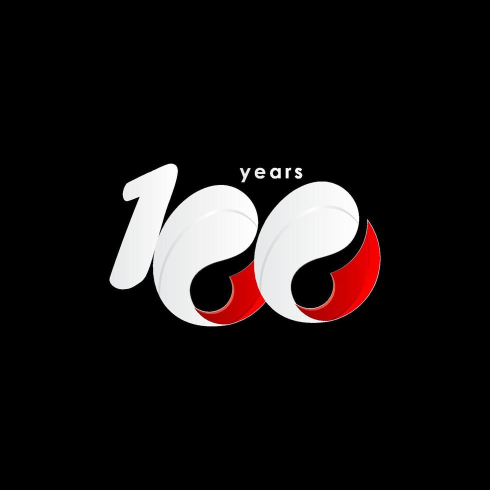 Ilustración de diseño de plantilla de vector rojo y blanco de celebración de aniversario de 100 años