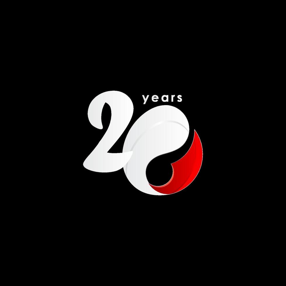 20 Years Anniversary Celebration Number Red and White Vector Template Design Illustration