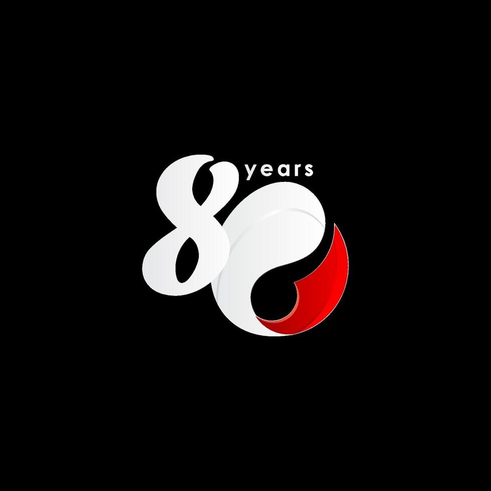 80 Years Anniversary Celebration Number Red and White Vector Template Design Illustration