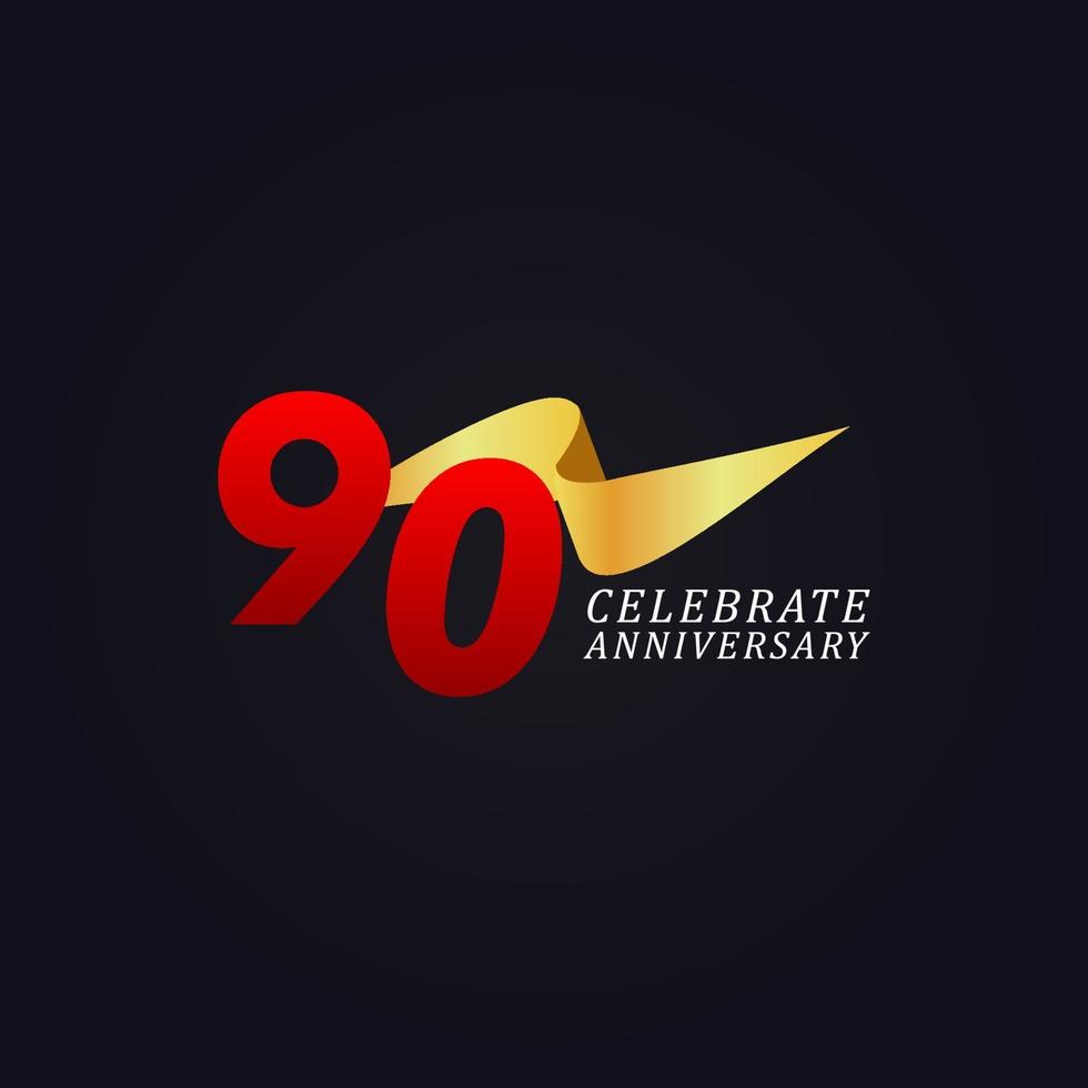 90 Years Anniversary Celebration Elegant Gold Ribbon Vector Template Design Illustration