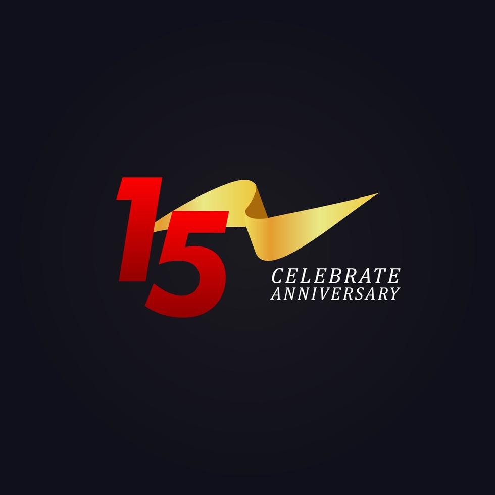 Ilustración de diseño de plantilla de vector de cinta dorada elegante celebración de aniversario de 15 años