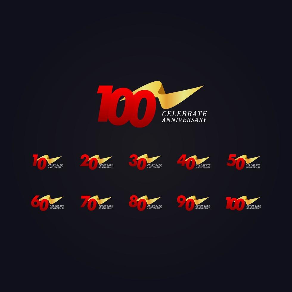 100 Years Anniversary Celebration Elegant Gold Ribbon Vector Template Design Illustration