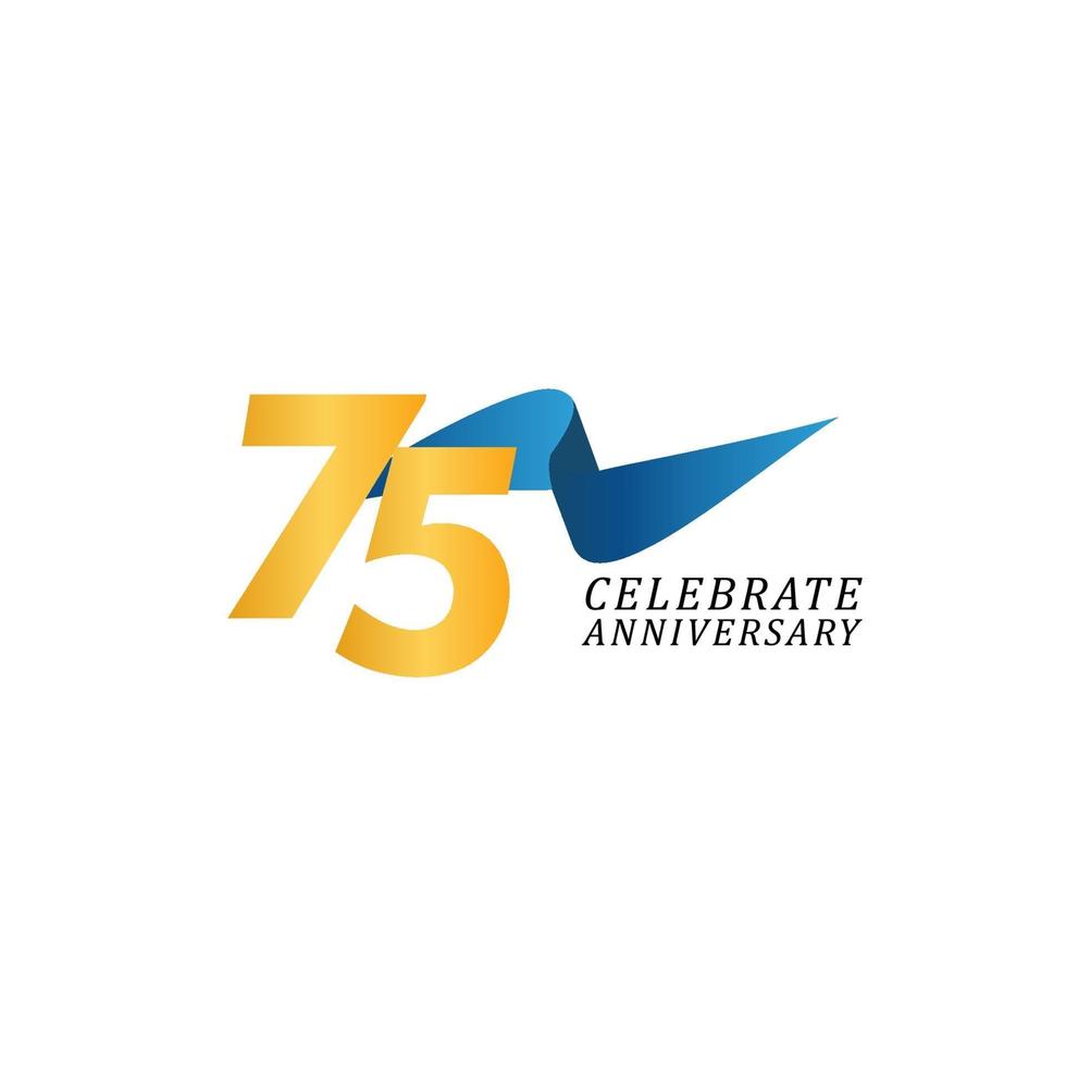 75 Years Anniversary Celebration Elegant Ribbon Vector Template Design Illustration