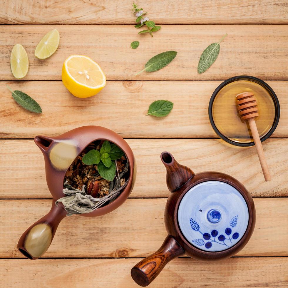 Flat lay of herbal tea photo