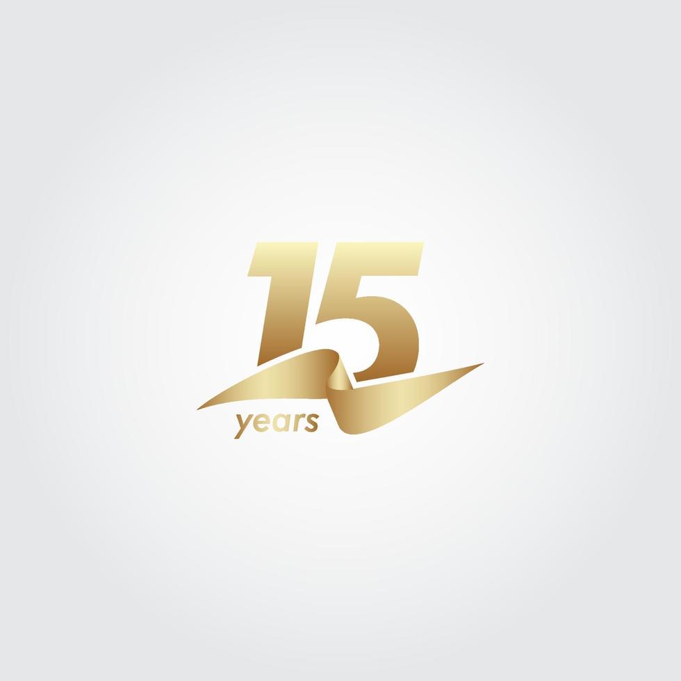 15 Years Anniversary Celebration Gold Ribbon Vector Template Design Illustration