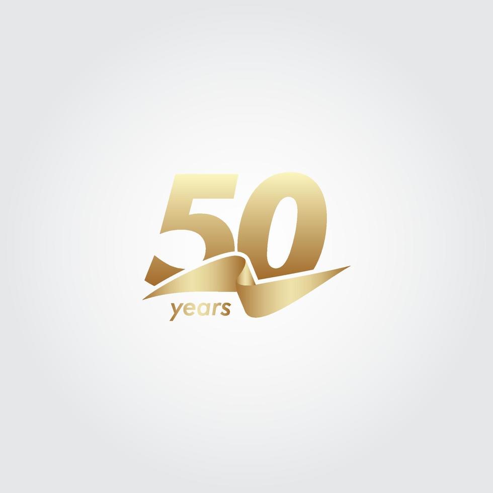 50 Years Anniversary Celebration Gold Ribbon Vector Template Design Illustration