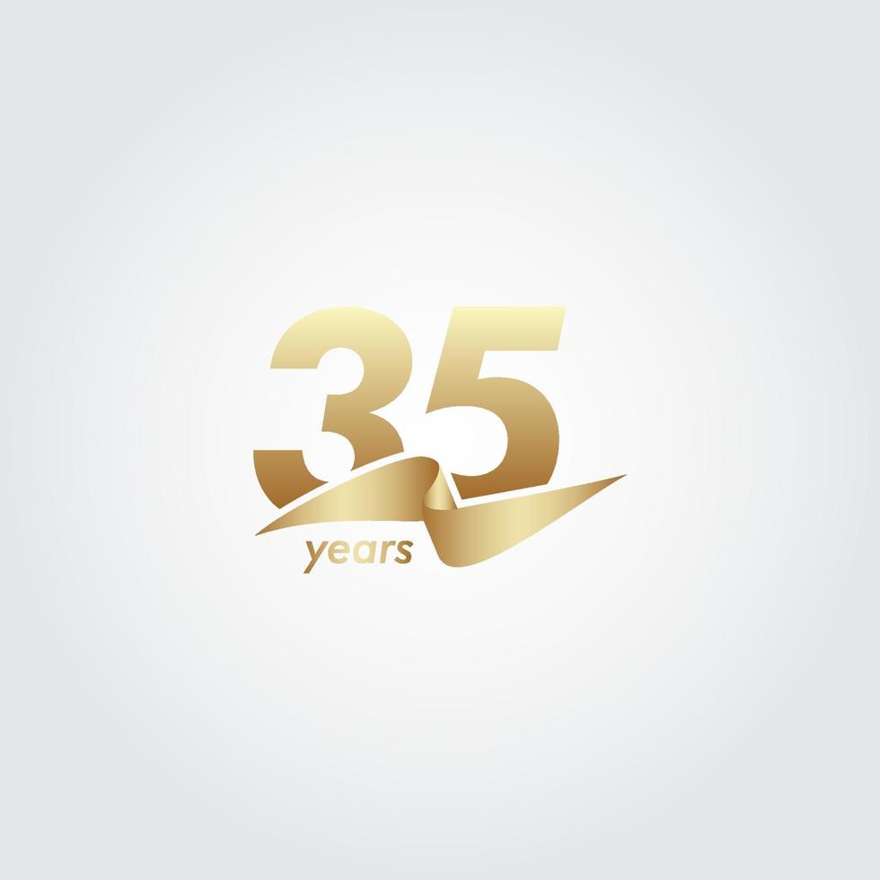 35 Years Anniversary Celebration Gold Ribbon Vector Template Design Illustration