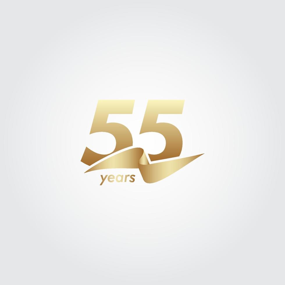 55 Years Anniversary Celebration Gold Ribbon Vector Template Design Illustration