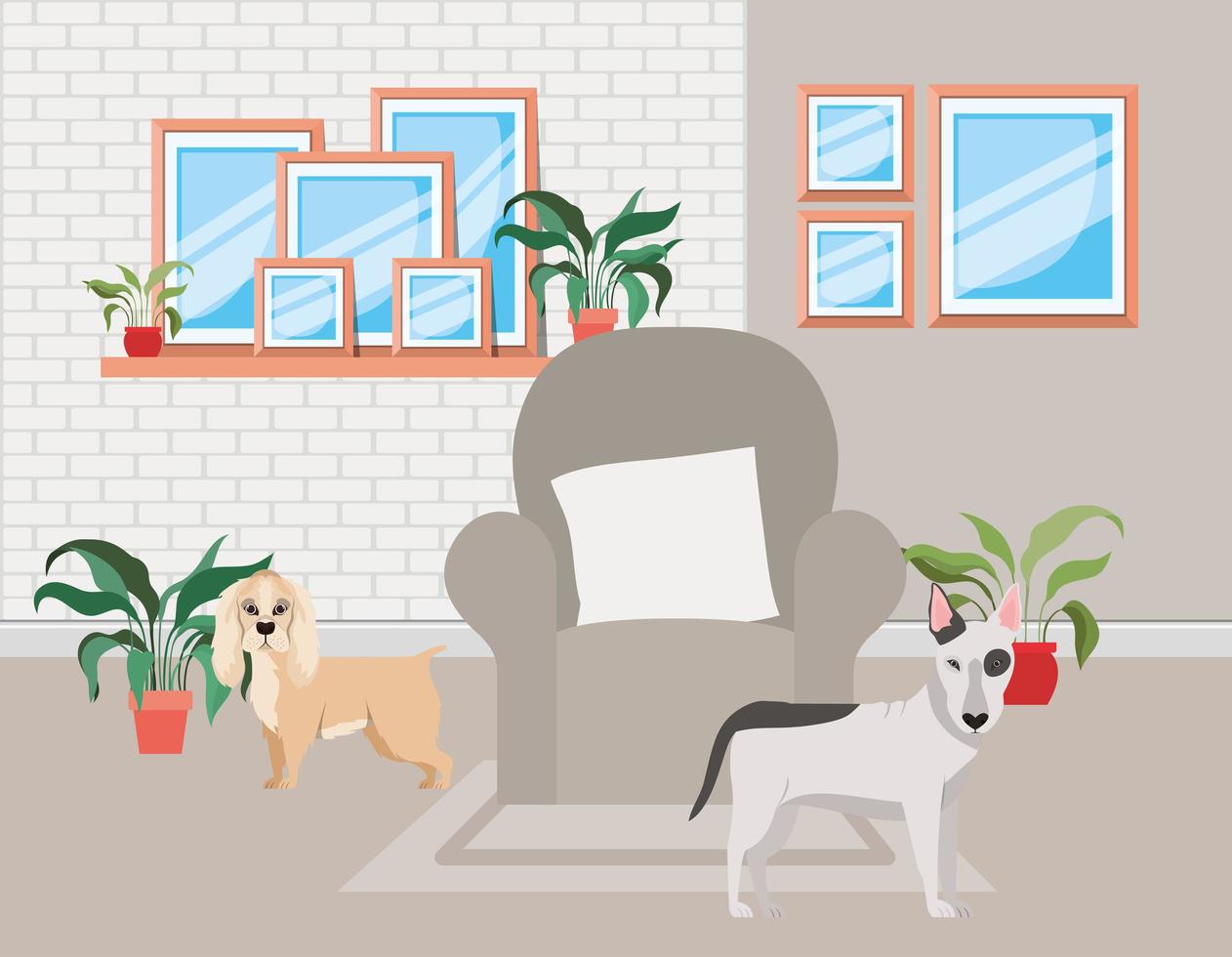 cute little dogs in the livingroom vector