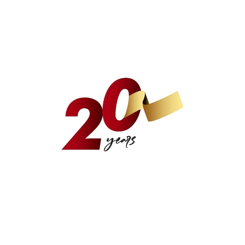 20 Years Anniversary Celebration Gold Ribbon Vector Template Design Illustration