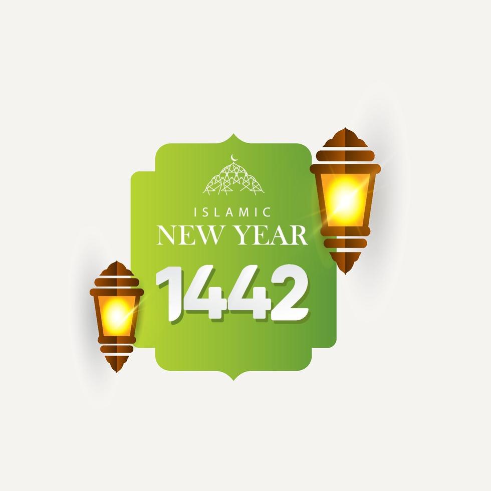 Feliz año nuevo islámico 1442 celebración vector logo icono plantilla diseño ilustración