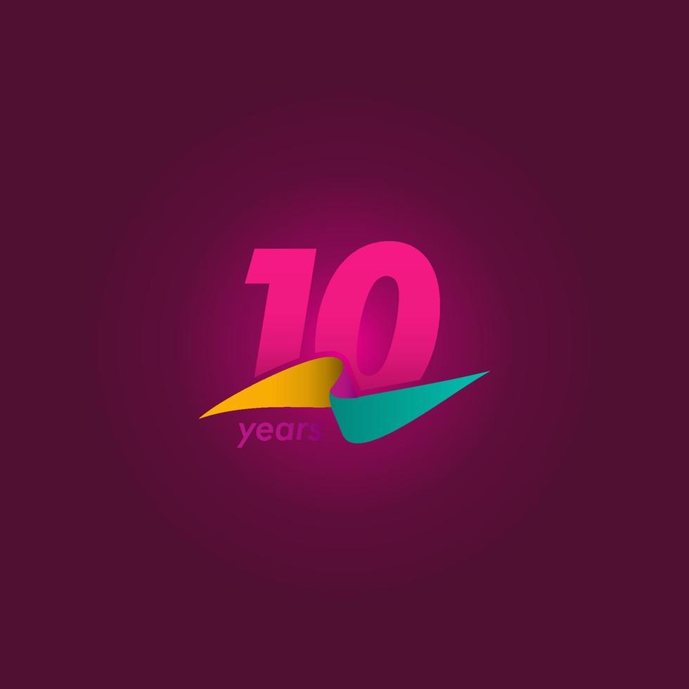 Ilustración de diseño de plantilla de vector de cinta púrpura de celebración de aniversario de 10 años